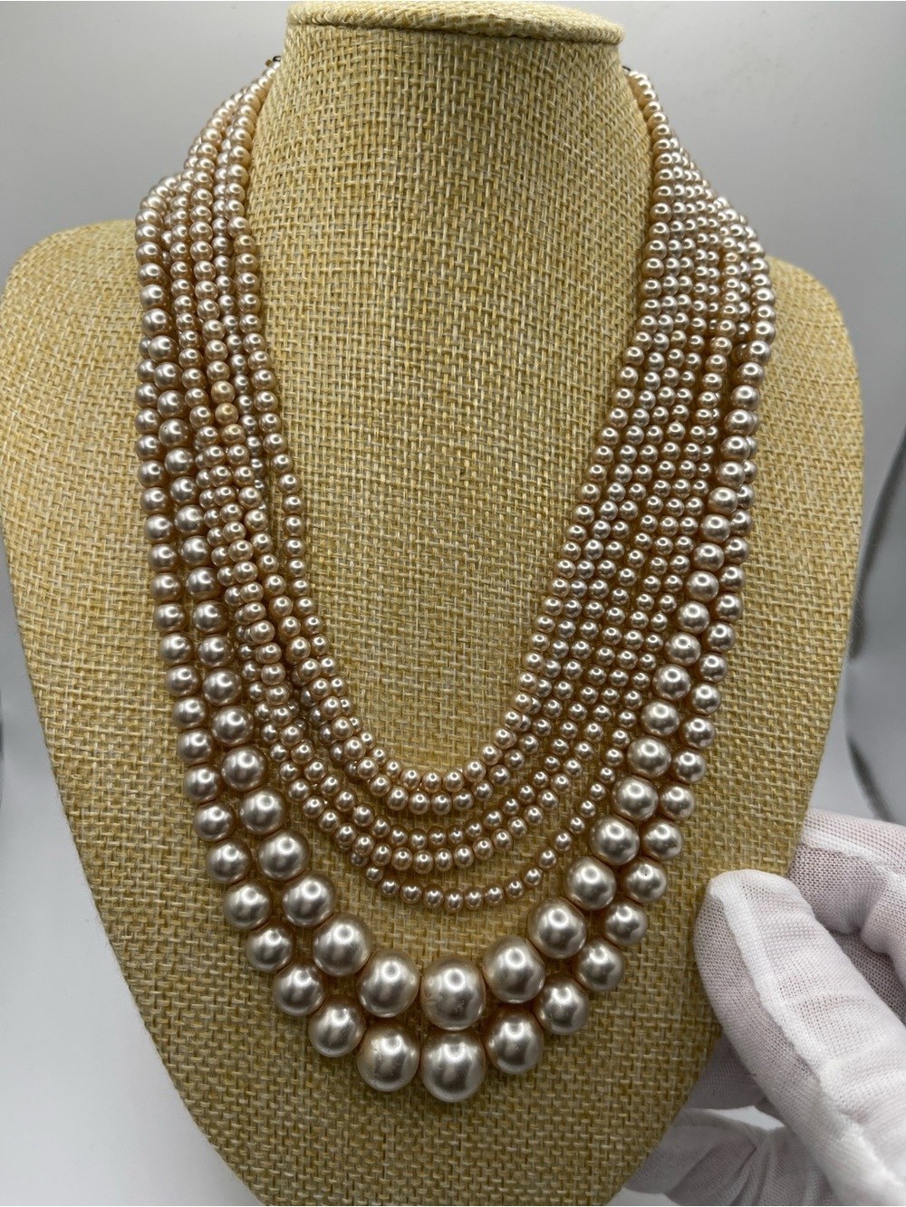 Miriam Haskell Multi-Strand Champagne Pearl Necklace - Picture 2 of 7